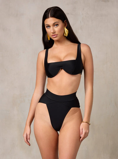 MBM Swim By Marcia B Maxwell model wearing black bikini Chance top and Aspire bottom #color_black