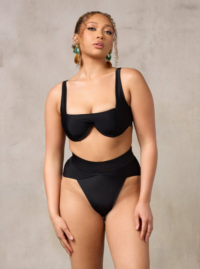 MBM Swim By Marcia B Maxwell model wearing black bikini Chance top and Aspire bottom #color_black