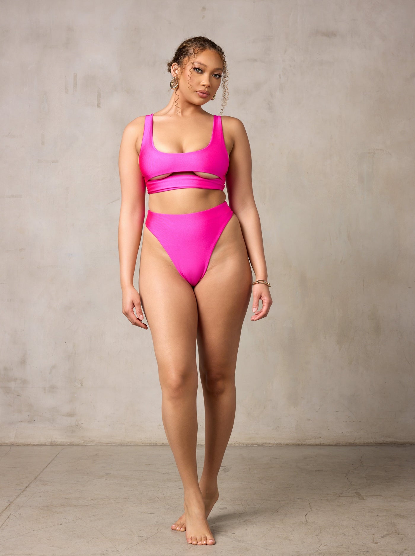 MBM Swim By Marcia B Maxwell model wearing Magenta Pink bikini Lucky top & Wish bottom #color_magenta