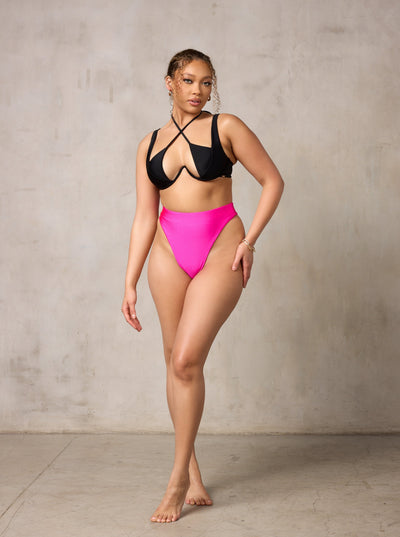 MBM Swim by Marcia B Maxwell model wearing Black bikini Heart top and Wish bottoms #color_black