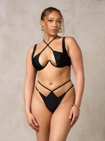 MBM Swim by Marcia B Maxwell model wearing Black bikini Heart top and Desire bottoms #color_black