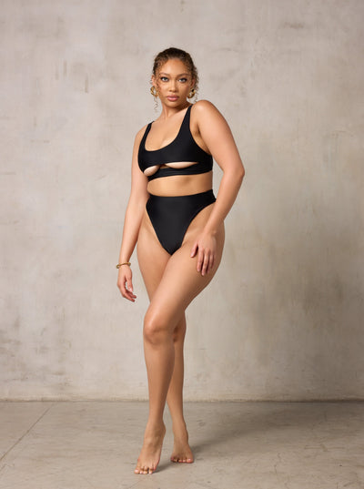 MBM Swim By Marcia B Maxwell model wearing Black bikini Chance top and Wish bottom #color_black