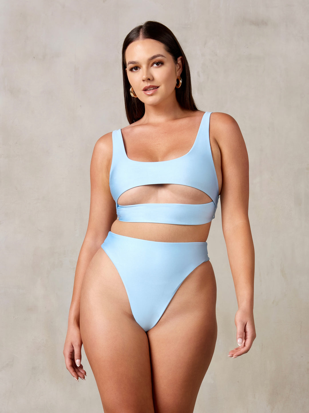 MBM Swim By Marcia B Maxwell model wearing light blue bikini Heart top, Wish bottom #color_airy-blue
