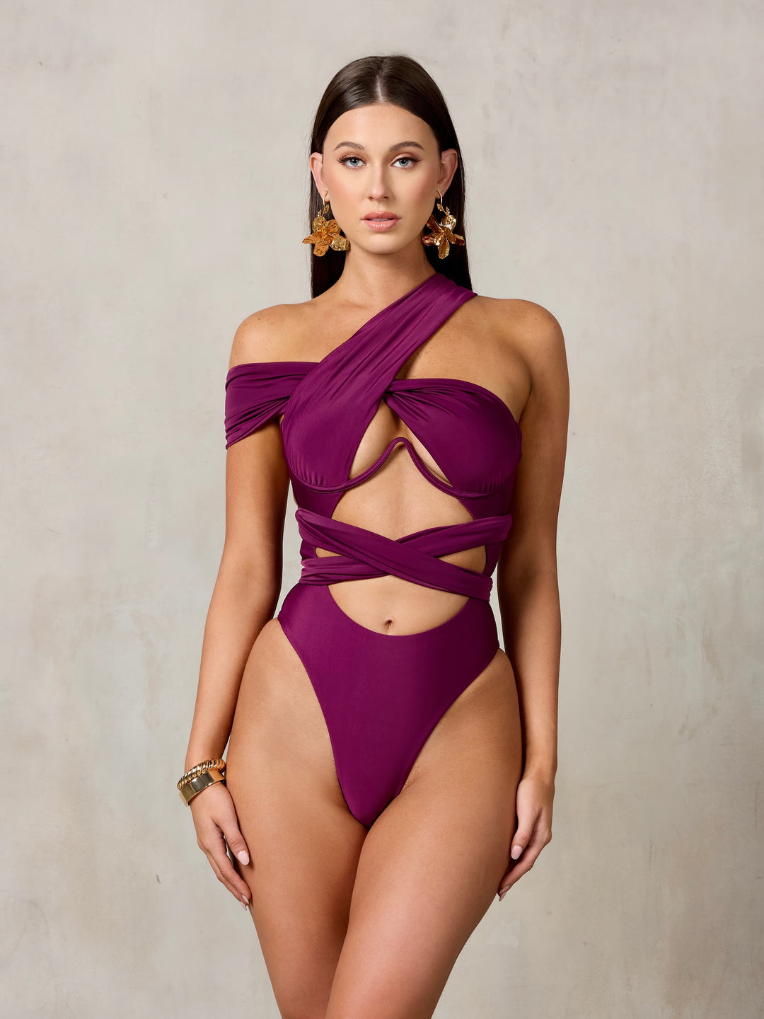MBM Swim by Marcia B Maxwell Purple Bella infinity multi-way one-piece monokini #color_plum