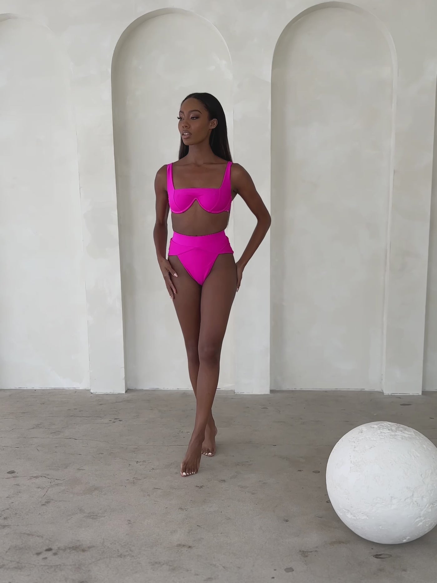 MBM Swim by Marcia B Maxwell model wearing Magenta pink bikini Chance top and Destiny bottom #color_magenta