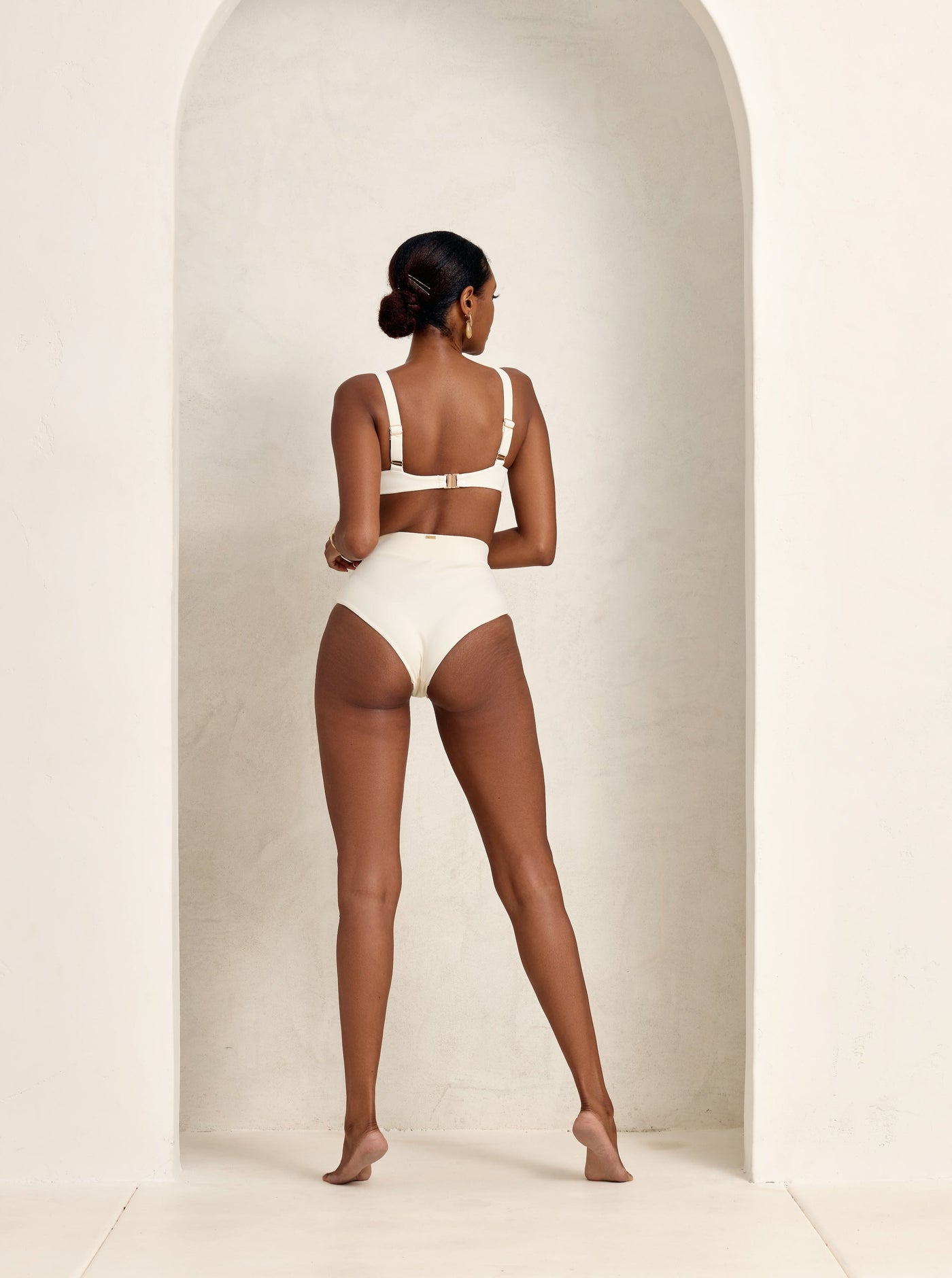 MBM Swim By Marcia B Maxwell model wearing cream white ivory bikini Chance top and Aspire bottom #color_cream