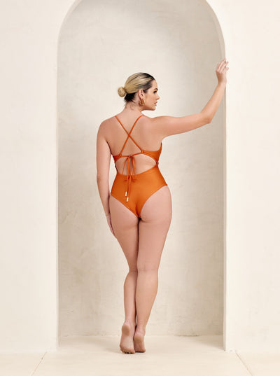 MBM Swim By Marcia B Maxwell model wearing burnt orange bikini Azure swimsuit #color_burnt-orange