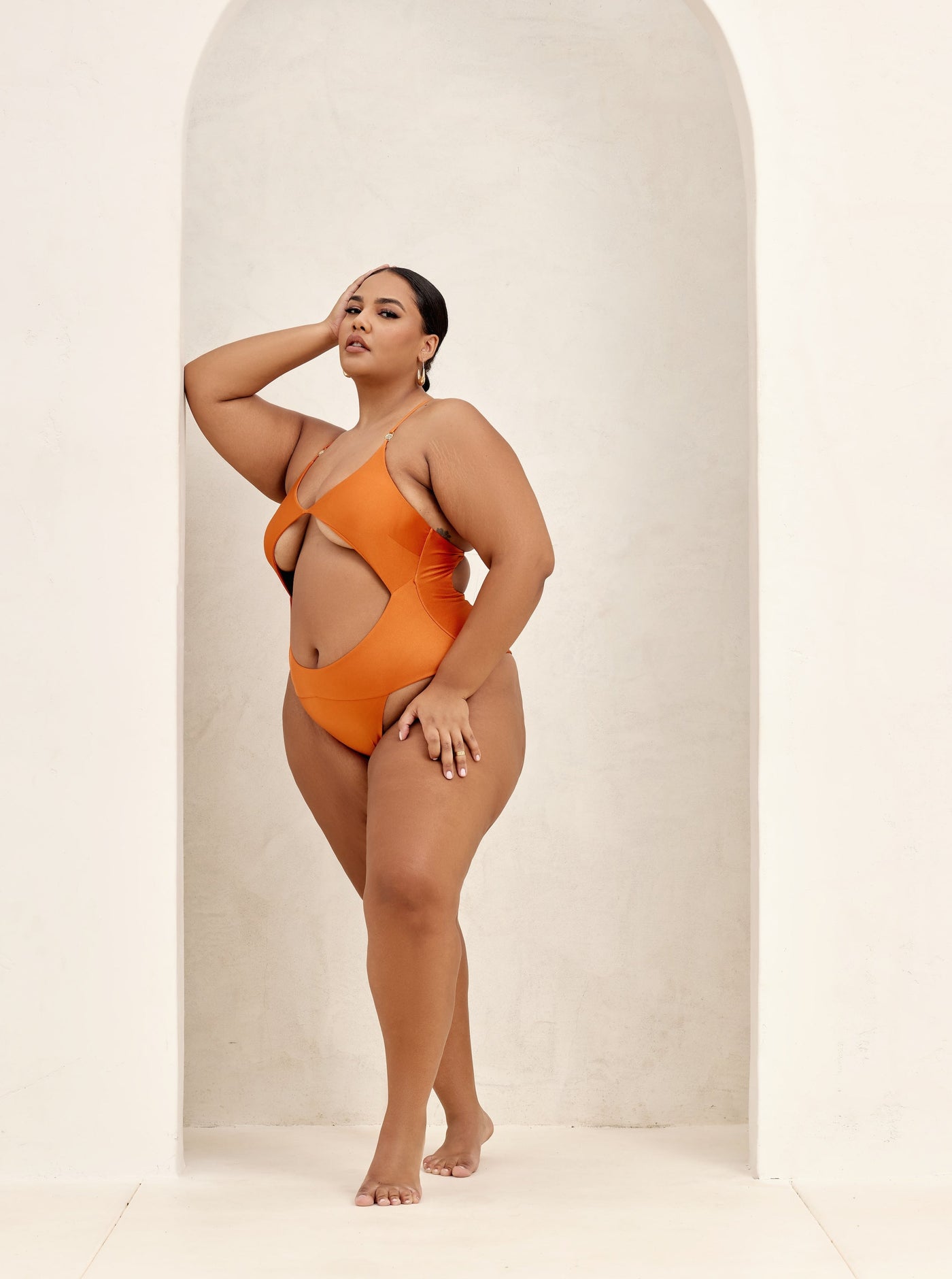 MBM Swim By Marcia B Maxwell model wearing burnt orange bikini Azure swimsuit #color_burnt-orange