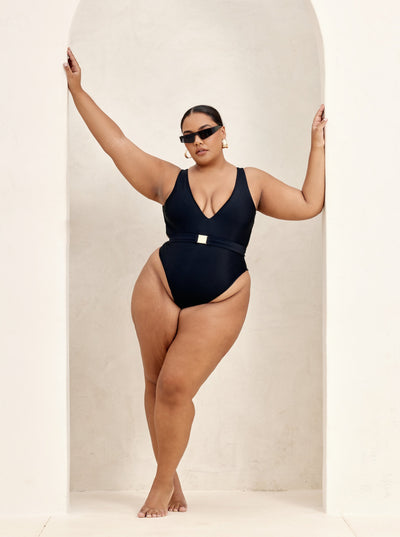 MBM Swim By Marcia B Maxwell model wearing Black Zama swimsuit #color_black
