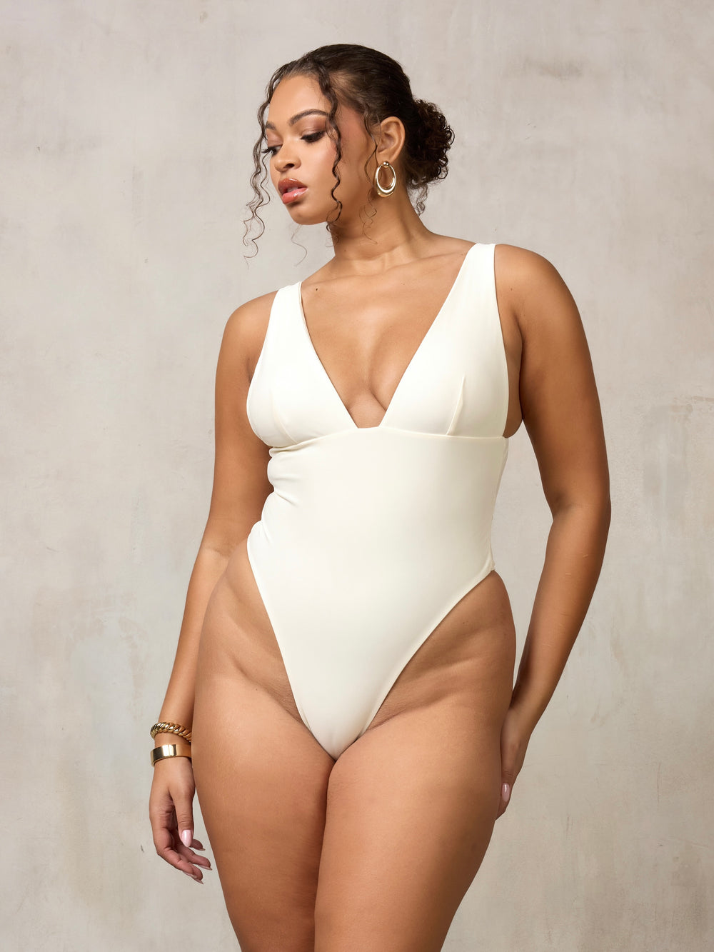 MBM swim by Marcia B Maxwell One-piece swimsuit on model #color_cream