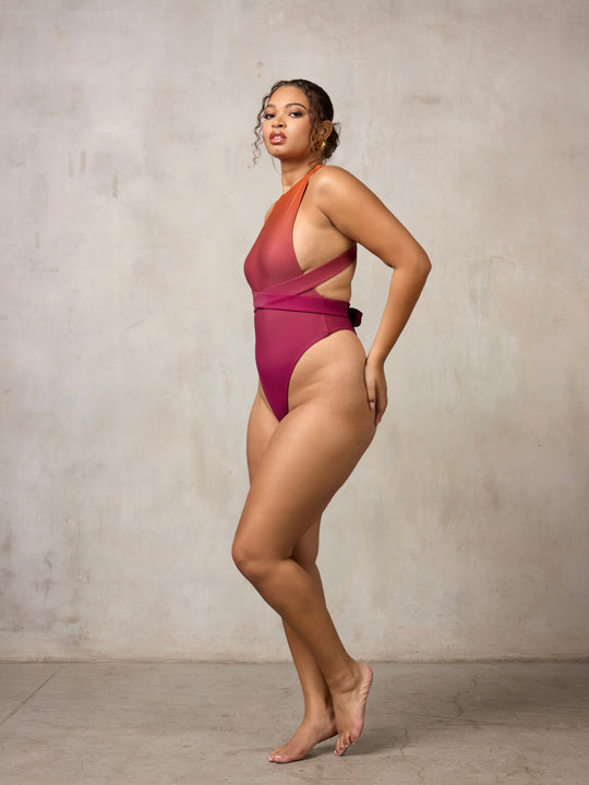 MBM swim by Marcia B Maxwell ombre Ethos One-piece swimsuit on model #color_orange-ombre