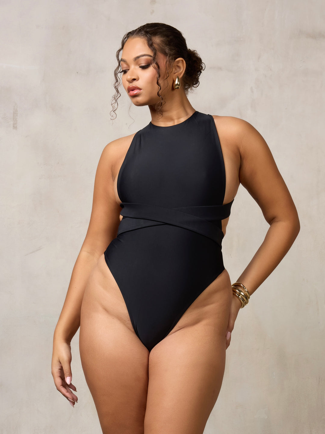 MBM swim by Marcia B Maxwell Black Ethos One-piece swimsuit on model #color_black