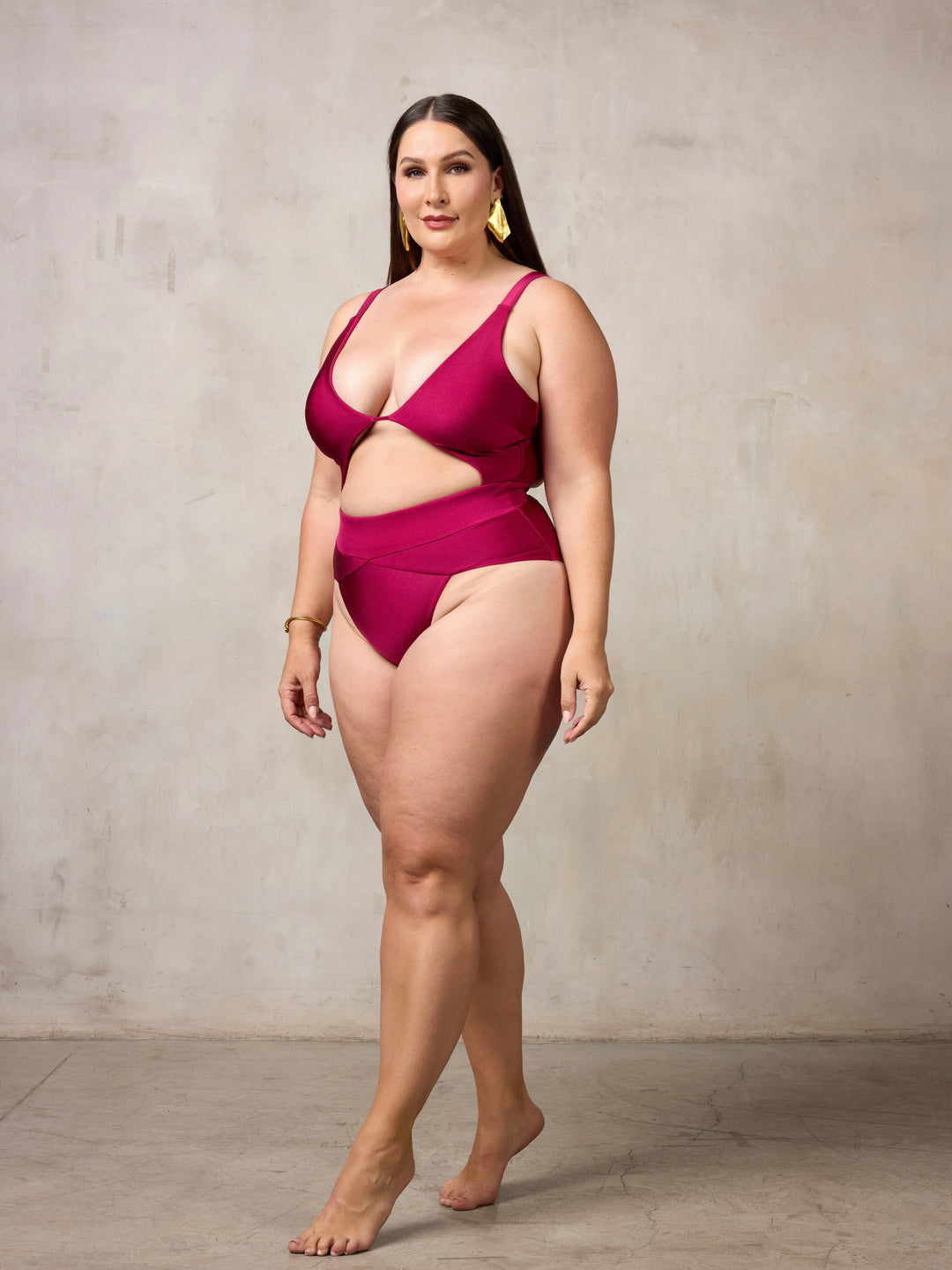 MBM swim by Marcia B Maxwell berry burgundy One-piece swimsuit on model #color_berry