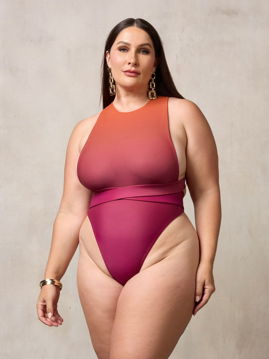 MBM swim by Marcia B Maxwell ombre Ethos One-piece swimsuit on model #color_orange-ombre