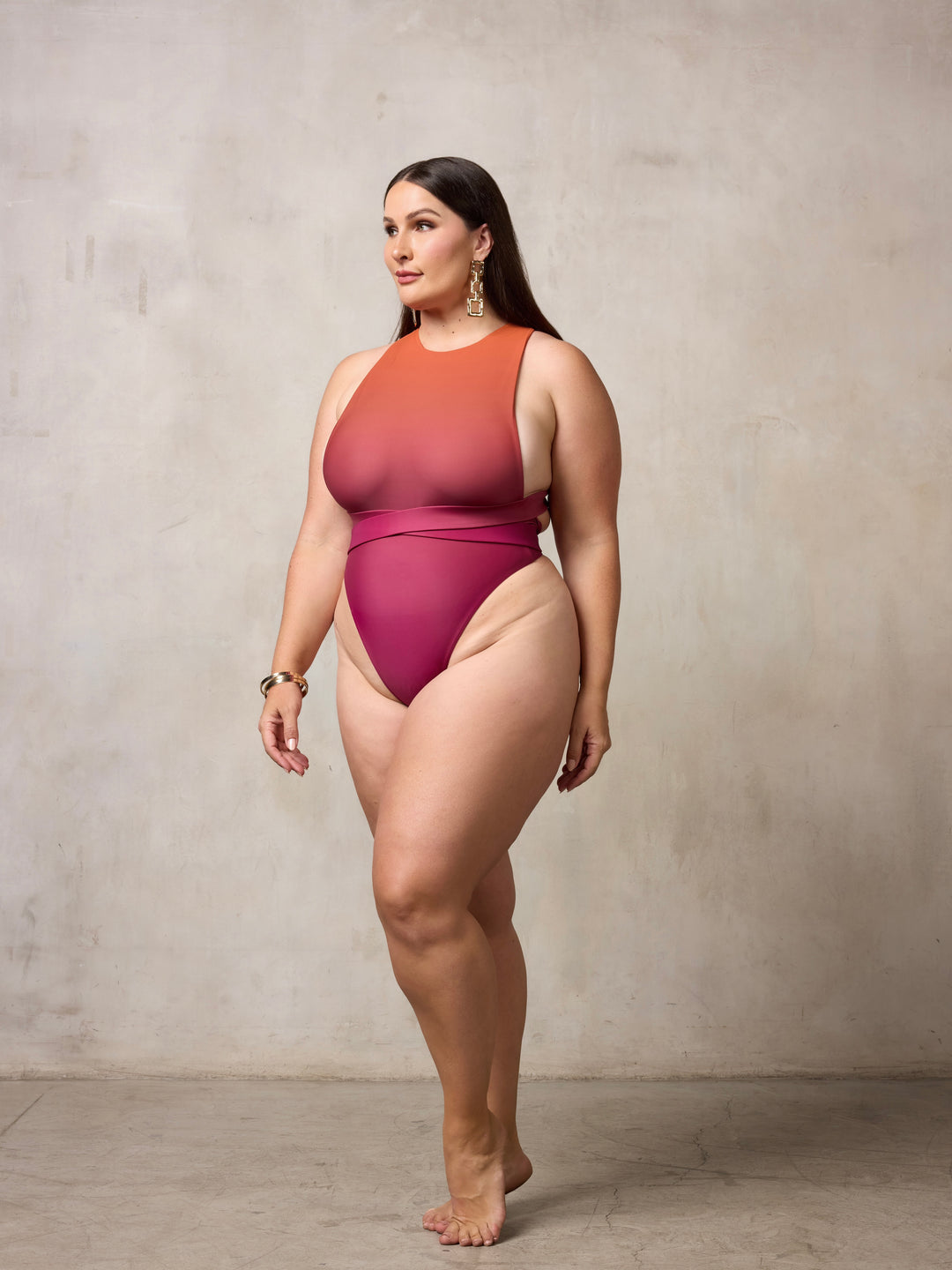 MBM swim by Marcia B Maxwell ombre Ethos One-piece swimsuit on model #color_orange-ombre