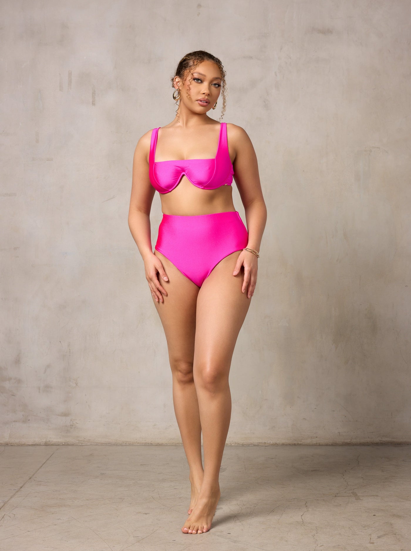MBM Swim By Marcia B Maxwell model wearing Magenta Pink bikini Charm top & Destiny bottom #color_magenta