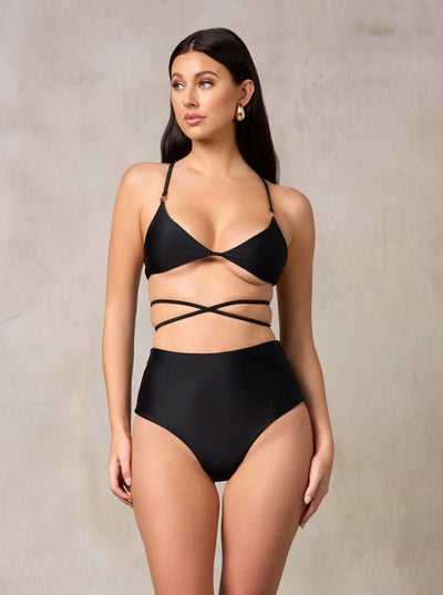 MBM Swim By Marcia B Maxwell model wearing Black bikini Charm top, Destiny bottom #color_black