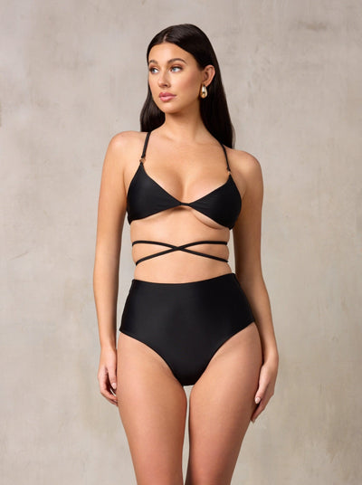 MBM Swim by Marcia B Maxwell model wearing black bikini Charm top and Destiny bottoms #color_black