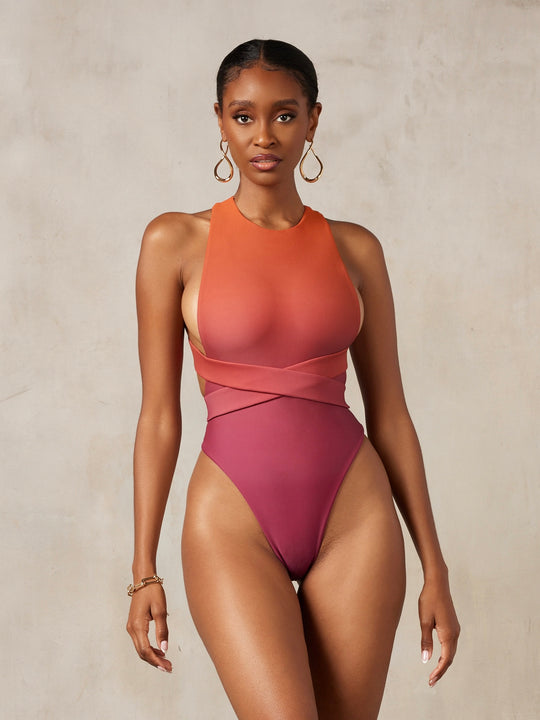 MBM swim by Marcia B Maxwell ombre Ethos One-piece swimsuit on model #color_orange-ombre