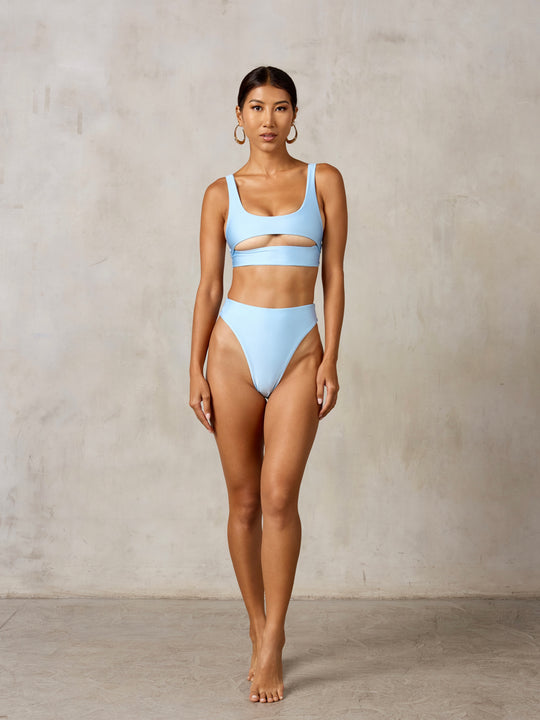 MBM Swim By Marcia B Maxwell model wearing light blue bikini Heart top, Wish bottom #color_airy-blue