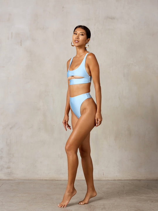 MBM Swim By Marcia B Maxwell model wearing light blue bikini Heart top, Wish bottom #color_airy-blue