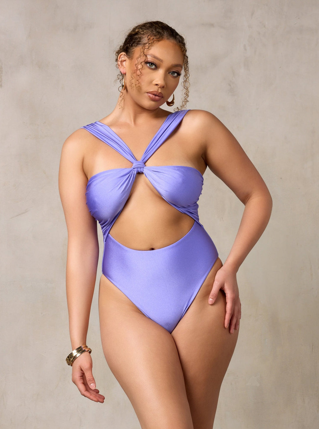 MBM Swim by Marcia B Maxwell purple periwinkle one-piece swimsuit monokini on model #color_periwinkle