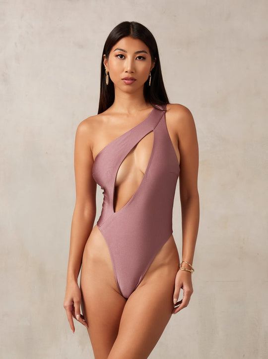 MBM Swim by Marcia B Maxwell one-piece one shoulder Mauve purple swimsuit #color_mauve