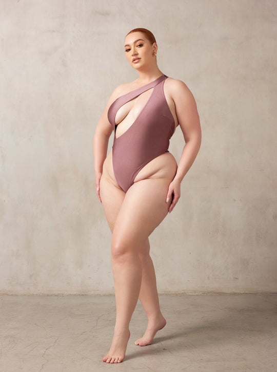 MBM Swim by Marcia B Maxwell one-piece one shoulder Mauve purple swimsuit #color_mauve