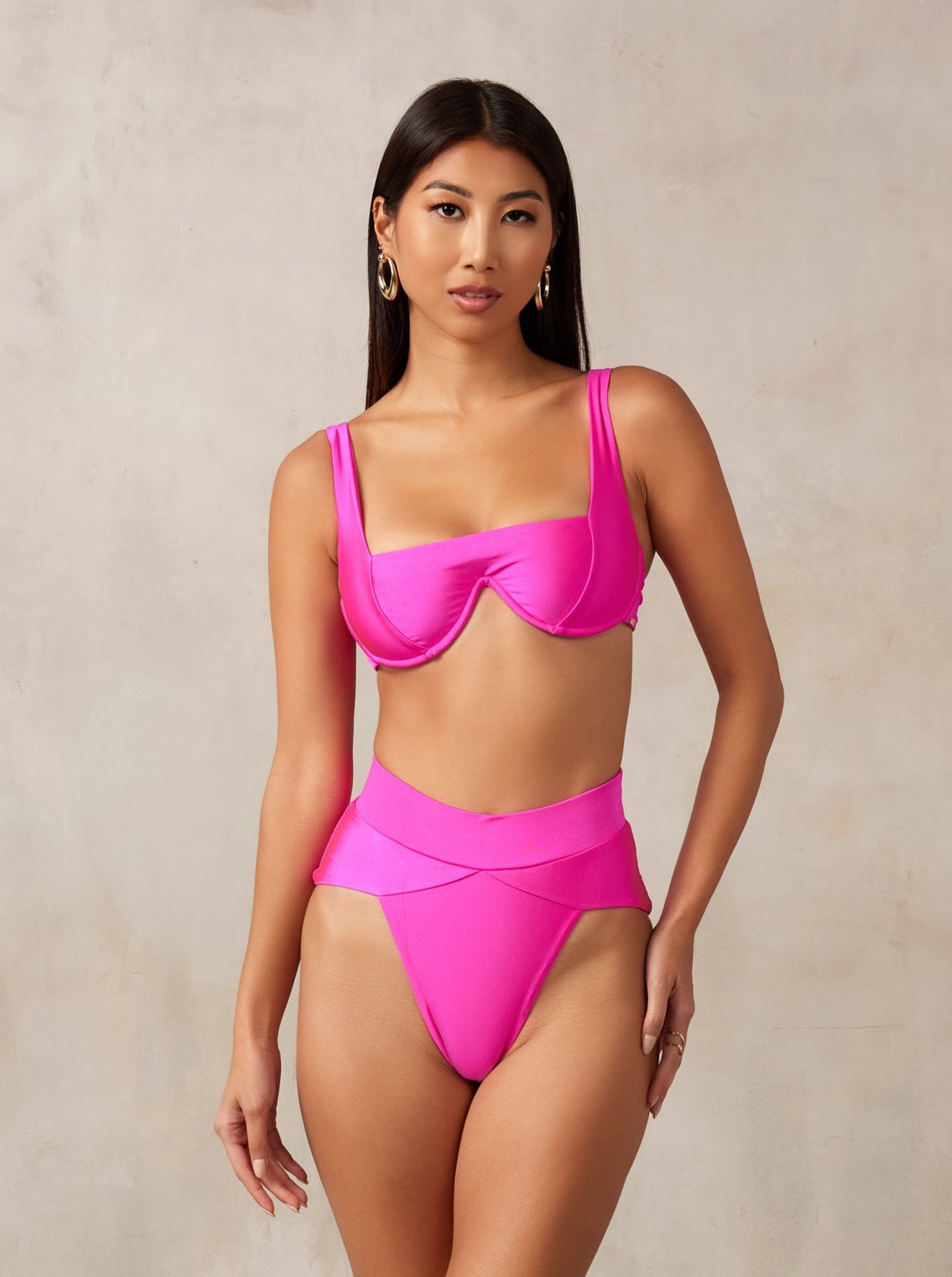 MBM swim by Marcia B Maxwell magenta pink Aspire bottom Chance top bikini swimsuit on model #color_magenta