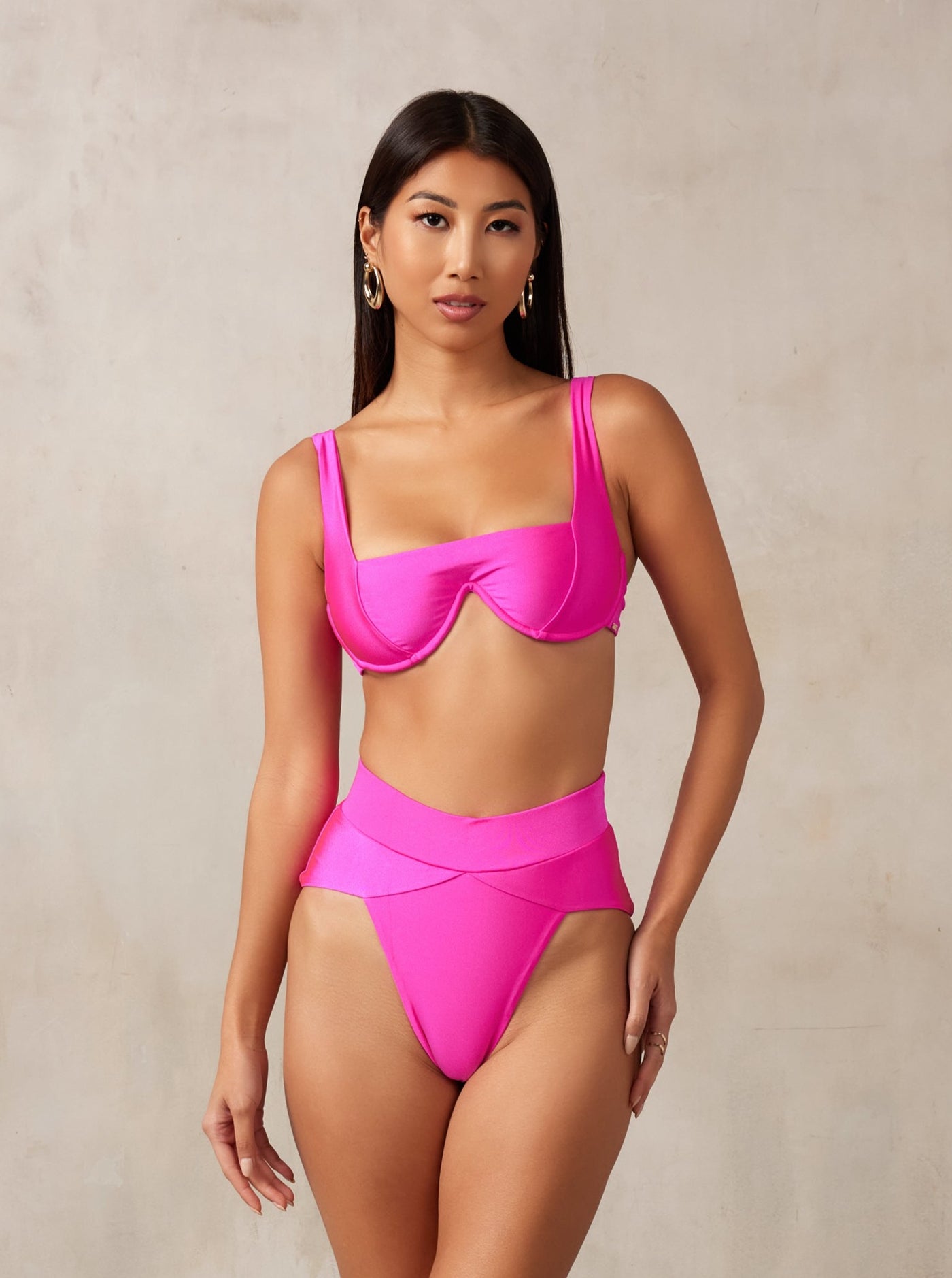 MBM swim by Marcia B Maxwell magenta pink Aspire bottom Chance top bikini swimsuit on model #color_magenta