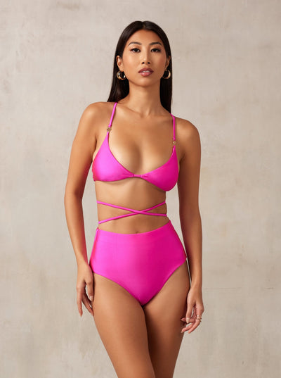 MBM Swim By Marcia B Maxwell model wearing Magenta Pink bikini Charm top & Destiny bottom #color_magenta