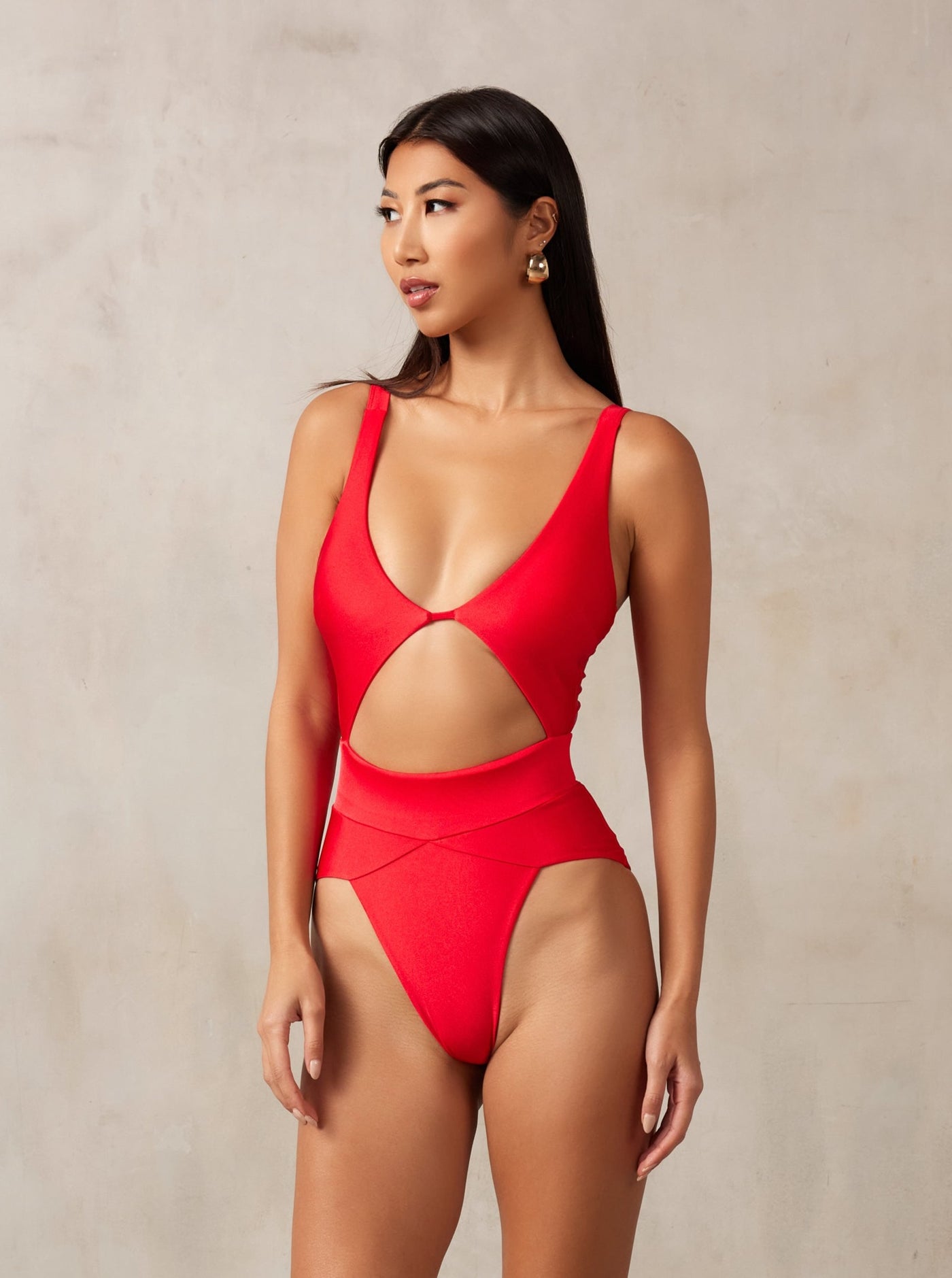 MBM swim by Marcia B Maxwell red One-piece swimsuit on model #color_red