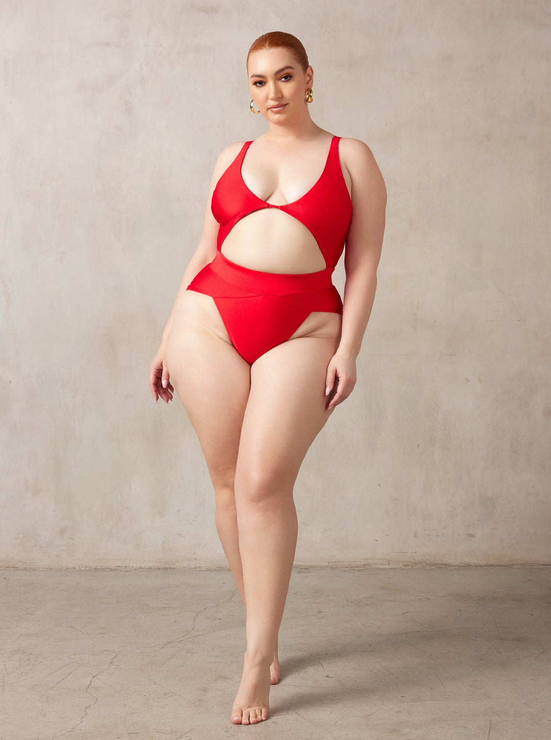 MBM swim by Marcia B Maxwell red Aspire One-piece swimsuit on midsize curve model #color_red