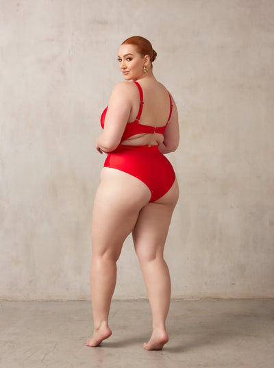 MBM swim by Marcia B Maxwell red Aspire One-piece swimsuit on midsize curve model #color_red