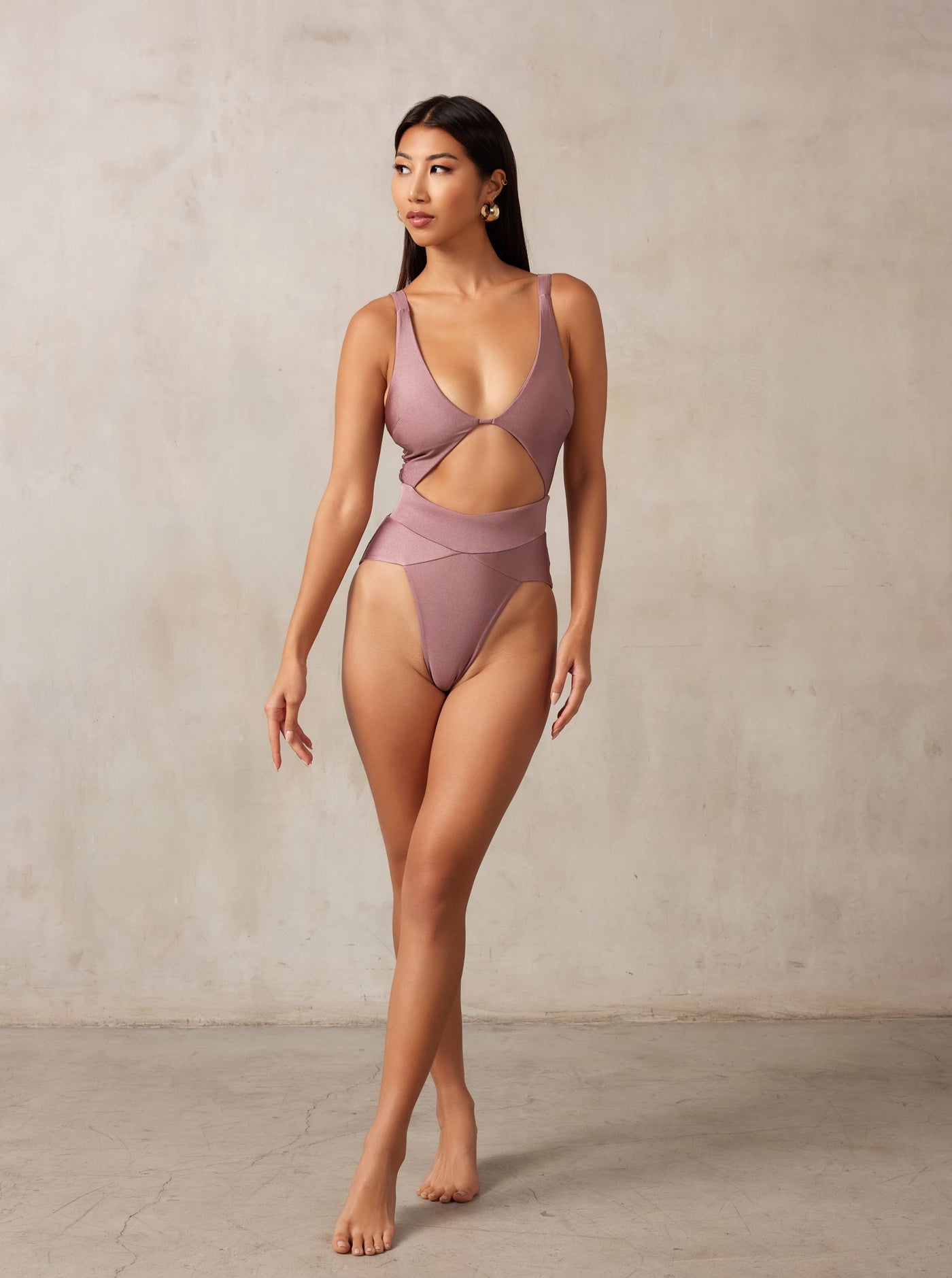 MBM swim by Marcia B Maxwell Mauve purple Aspire One-piece swimsuit on model #color_mauve