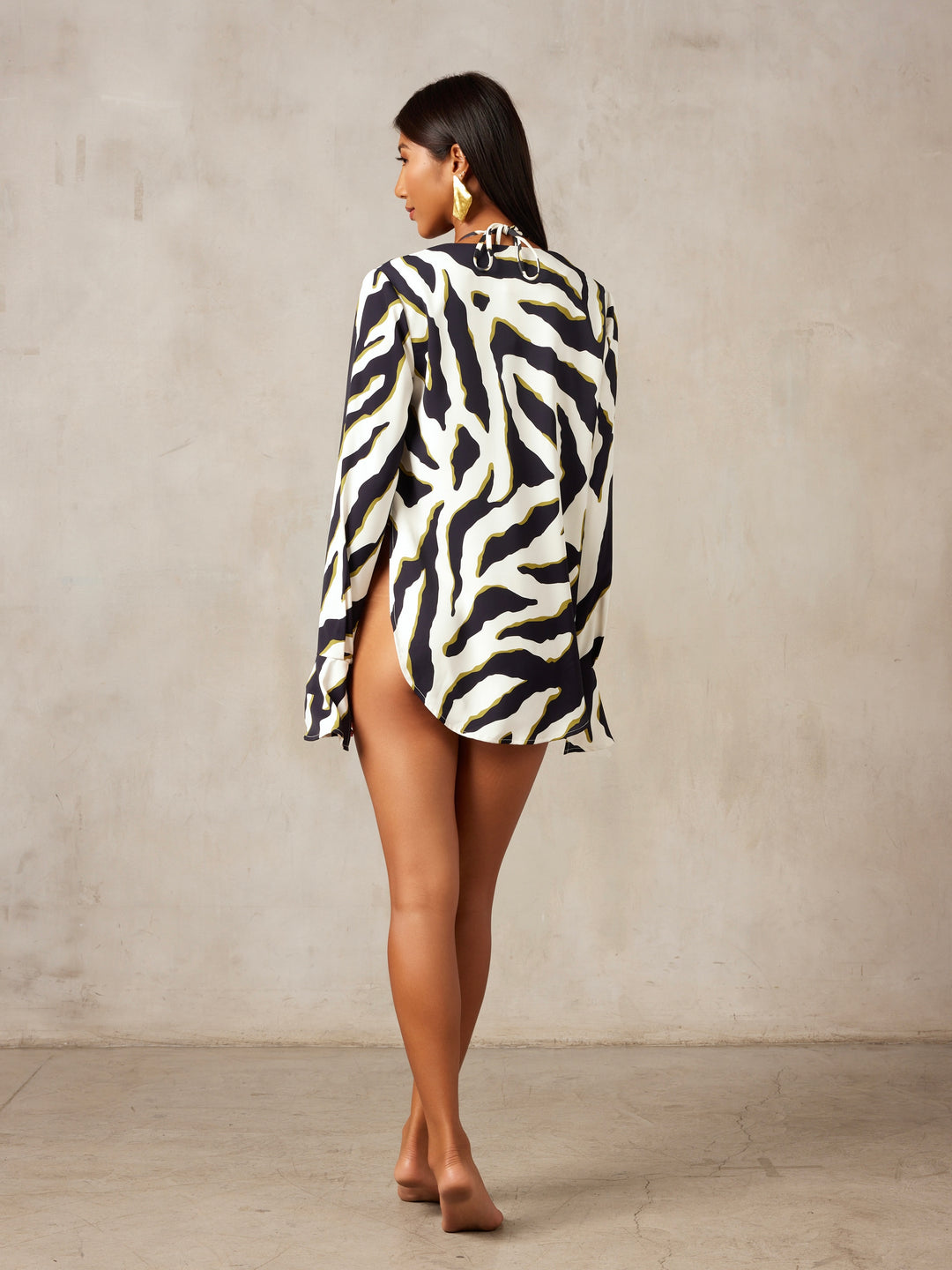 MBM Swim by Marcia B Maxwell zebra print blouse coverup #color_olive-zebra