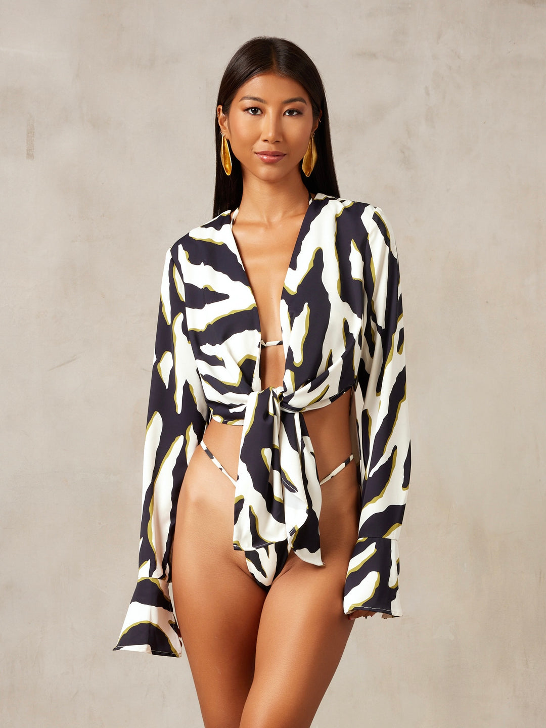 MBM Swim by Marcia B Maxwell zebra print blouse coverup #color_olive-zebra