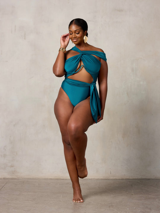 MBM Swim by Marcia B Maxwell Teal Bella infinity multi-way one-piece monokini #color_midnight-green