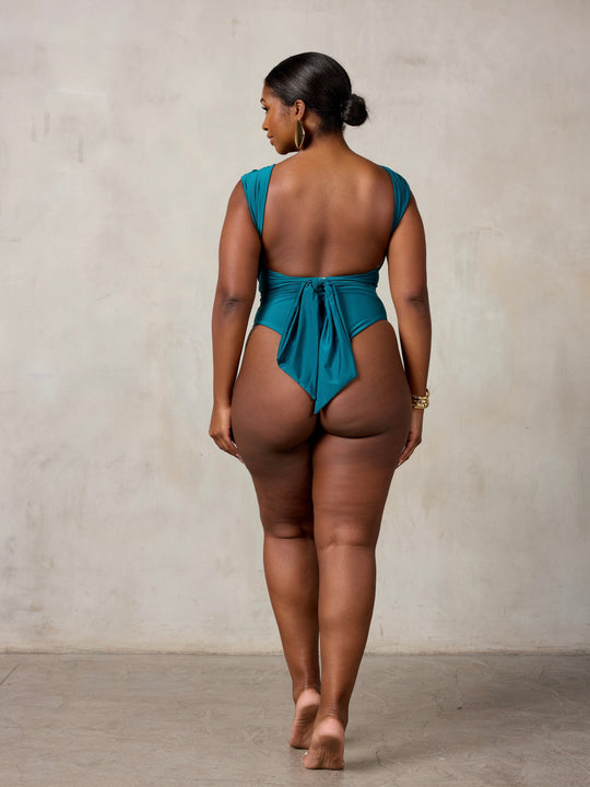 MBM Swim by Marcia B Maxwell Teal Bella infinity multi-way one-piece monokini #color_midnight-green