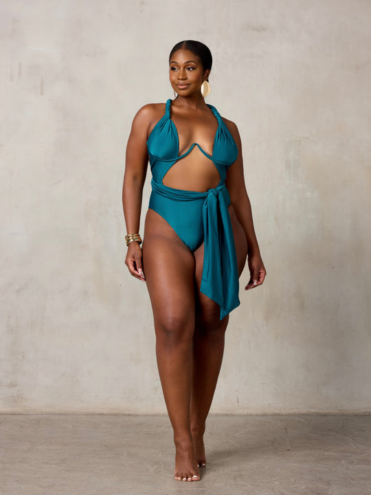 MBM Swim by Marcia B Maxwell Teal Bella infinity multi-way one-piece monokini #color_midnight-green