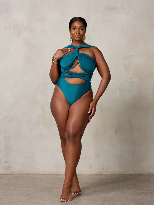 MBM Swim by Marcia B Maxwell Teal Bella infinity multi-way one-piece monokini #color_midnight-green