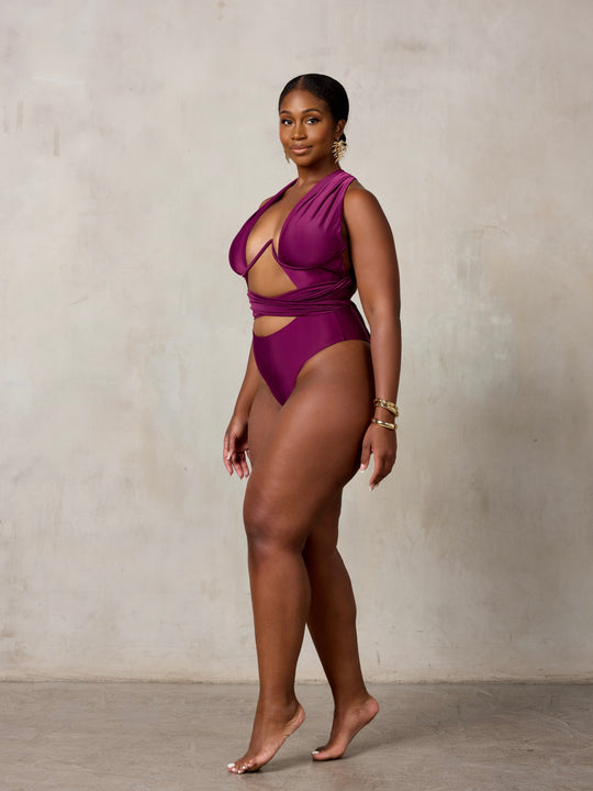 MBM Swim by Marcia B Maxwell Purple Bella infinity multi-way one-piece monokini #color_plum