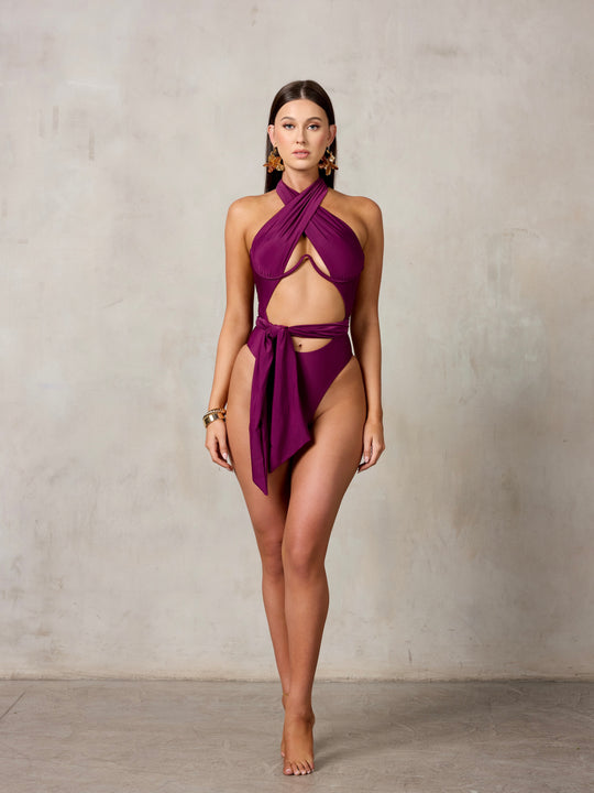MBM Swim by Marcia B Maxwell Purple Bella infinity multi-way one-piece monokini #color_plum