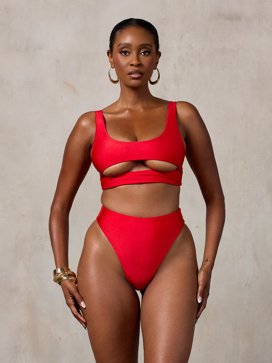 MBM Swim by Marcia B Maxwell Model in Lucky top Passion bottom bikini #color_red
