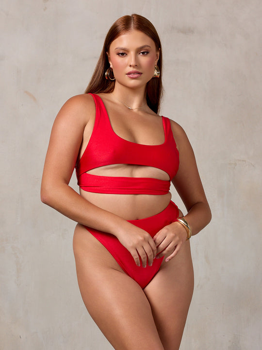 MBM Swim by Marcia B Maxwell Model in Lucky top Passion bottom bikini #color_red