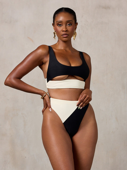 MBM Swim by Marcia B Maxwell Model in Lucky top Passion bottom bikini #color_black-cream