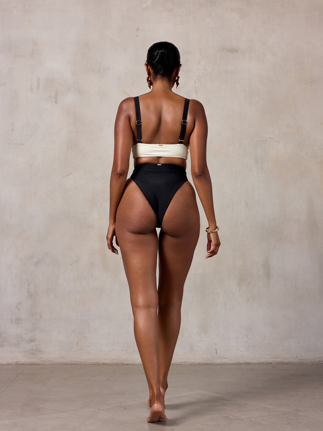 MBM Swim by Marcia B Maxwell Model in Lucky top Passion bottom bikini #color_black-cream