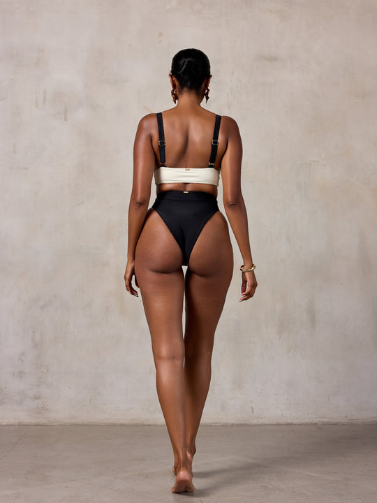 MBM Swim by Marcia B Maxwell Model in Lucky top Passion bottom bikini #color_black-cream