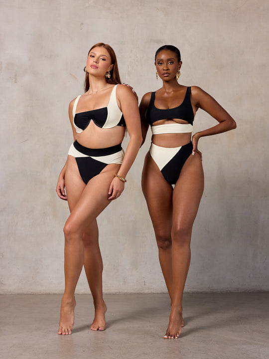 MBM Swim by Marcia B Maxwell Chance top Aspire bottom bikini #color_black-cream
