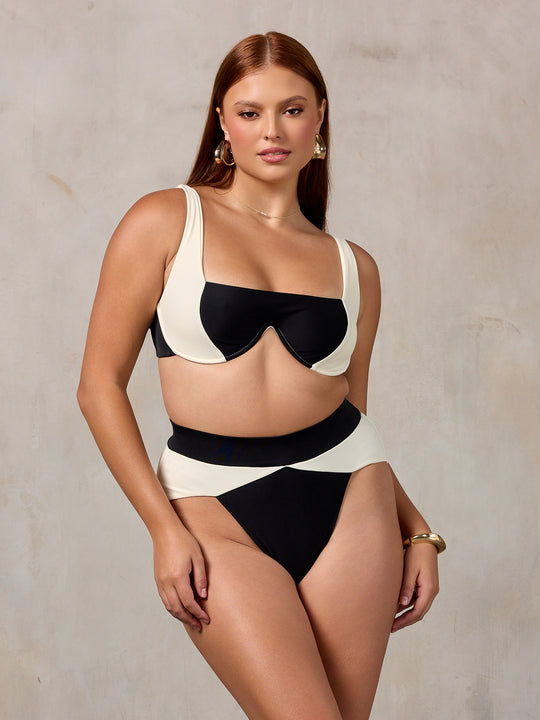 MBM Swim by Marcia B Maxwell Chance top Aspire bottom bikini #color_black-cream